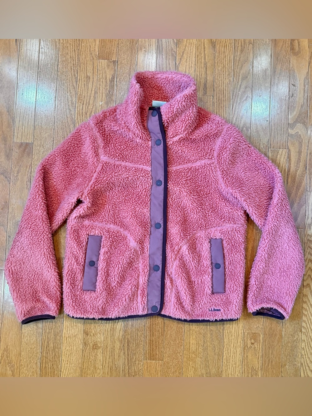 LL Bean Women’s Small Sherpa Pile Fleece Jacket Snap Front Up Mock Neck Teddy